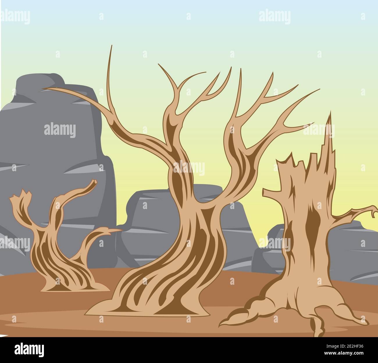 Landschaft trocken an der Sonne der Wüsten mit Stein und Baum Stock Vektor