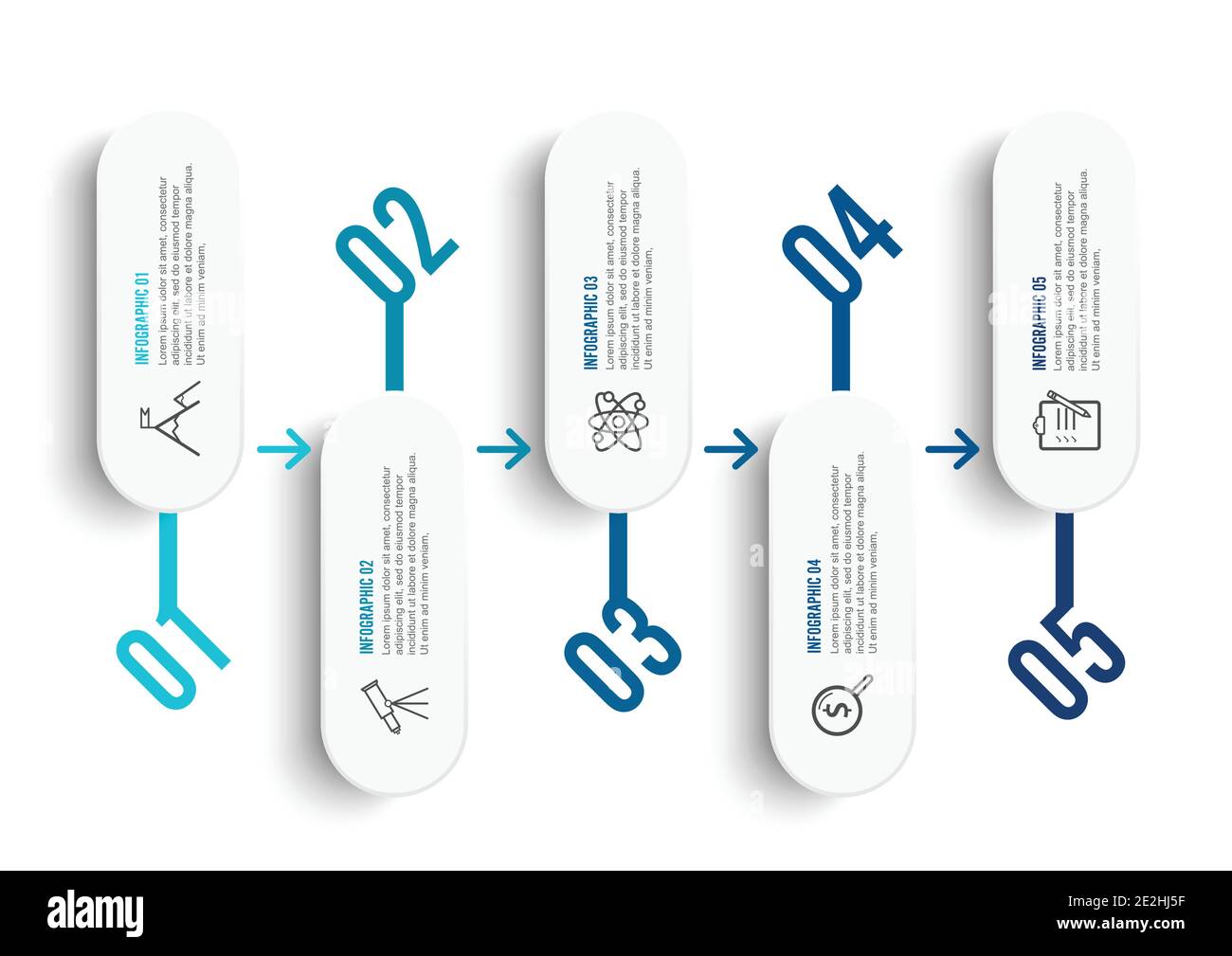 Vektor-Infografik-Vorlage mit 3D-Papieretikett, integrierte Kreise. Geschäftskonzept mit fünf Optionen. Für Inhalt, Diagramm, Flussdiagramm, Schritte, Teile Stock Vektor