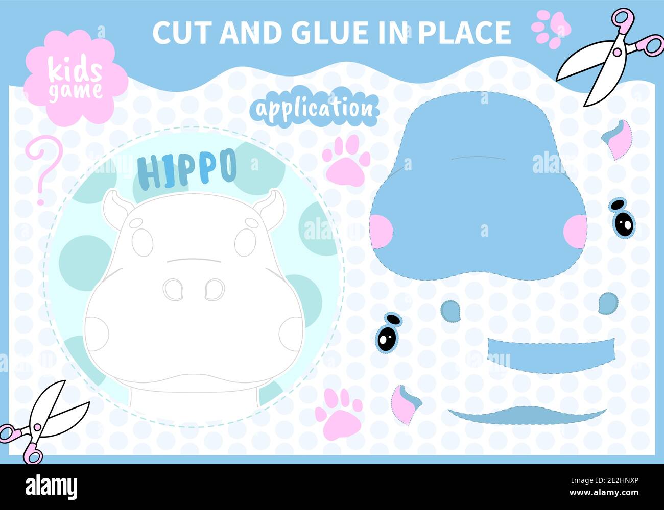 Kinder Bord Tier Spiel applique geschnitten und Kleber an Ort und Stelle Für Vorschulkinder und Grundschüler Arbeitsblätter.Seite lesen und übereinstimmen Für Kinder Stock Vektor