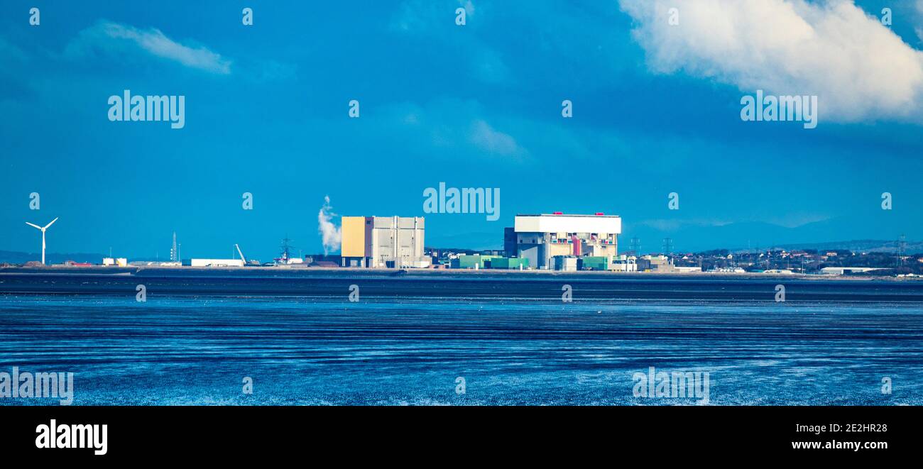 Heysham Kraftwerk von Fleetwood über Morecambe Bay Stockfoto