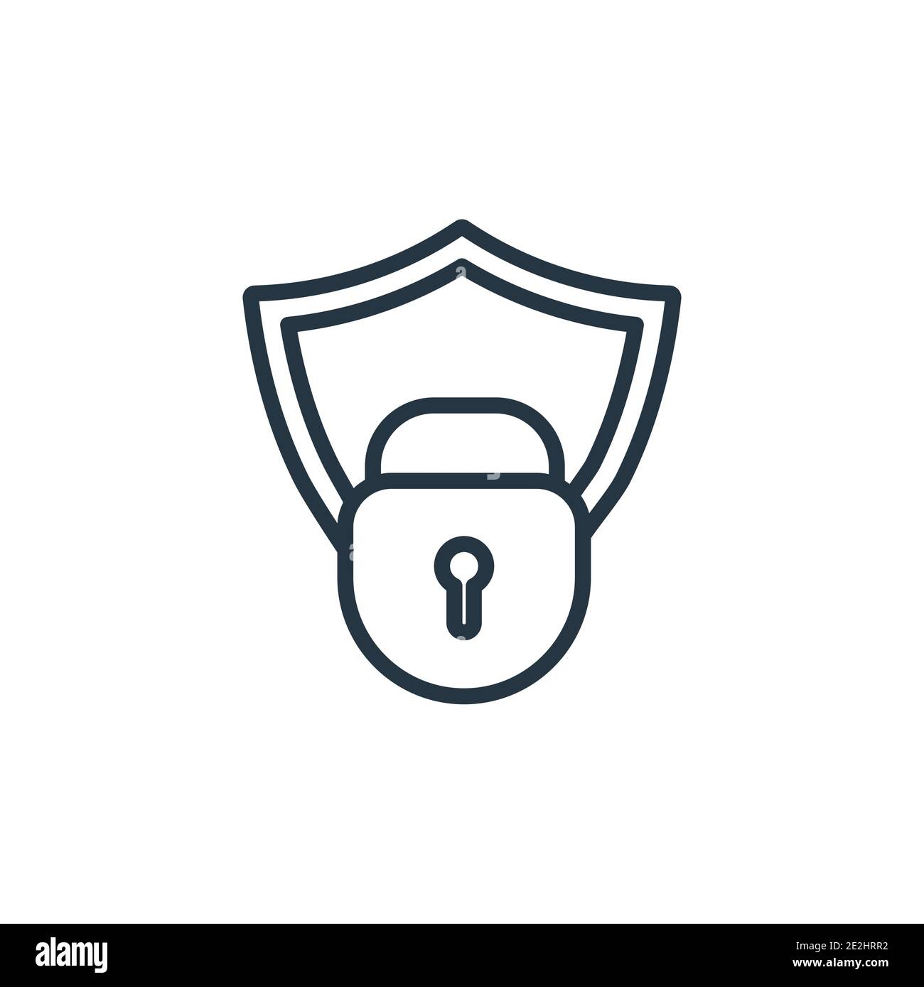 Symbol für den Überblick über die Versicherung mit gesperrtem Vorhängeschloss. Dünne Linie schwarz verriegelt Vorhängeschloss Versicherung Symbol, flache Vektor einfache Element Illustration von editierbaren ins Stock Vektor