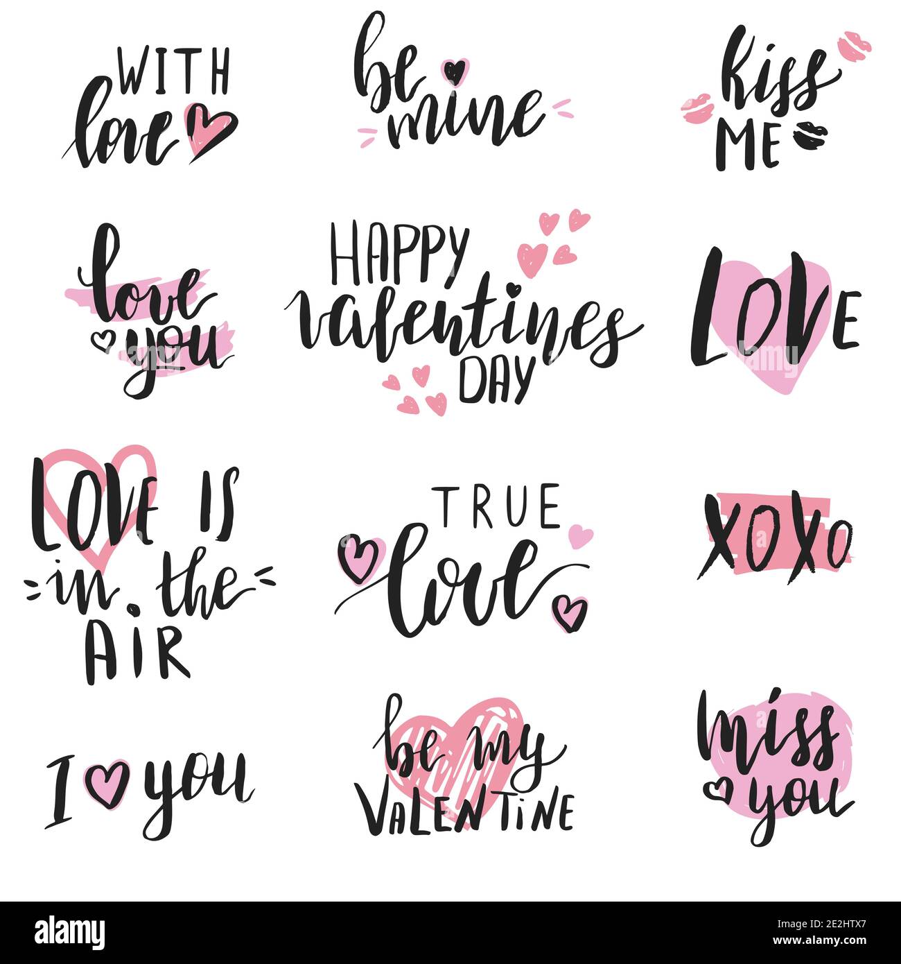 Satz von Hand geschrieben Valentinstag Zitate Stock Vektor