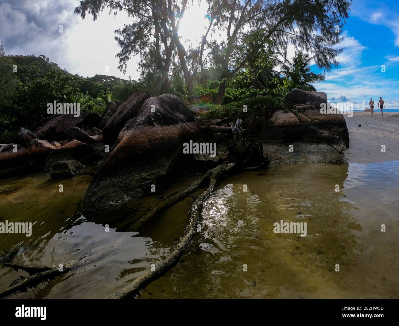 Landschaft von Süßwasser-Stream in den Seychellen in der Nähe der Strand Stockfoto