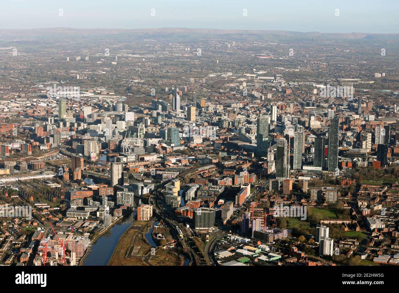 Blick auf die Skyline von Manchester, UK Stockfoto