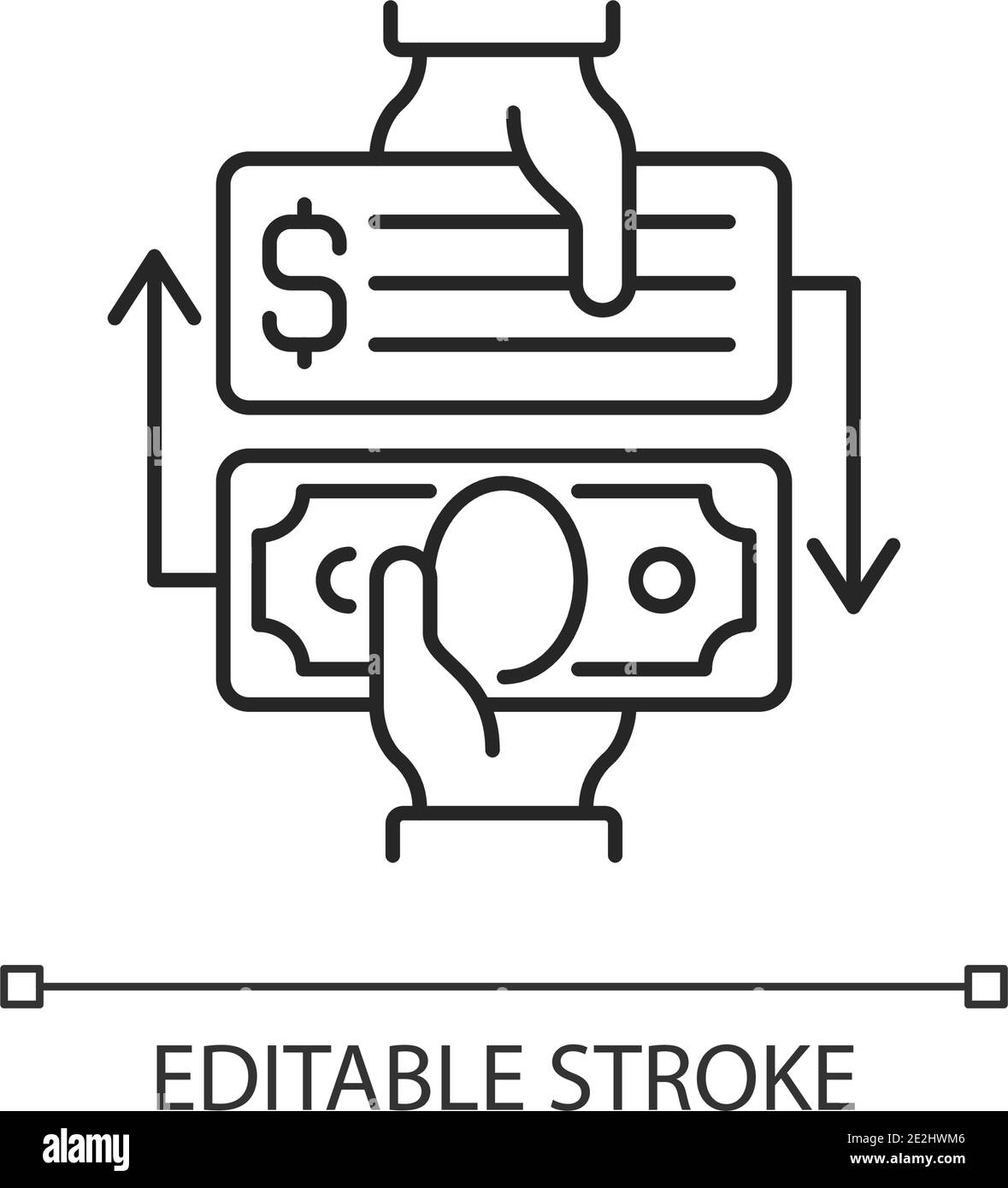 Lineares Symbol für zahlenden Scheck einlösen Stock Vektor