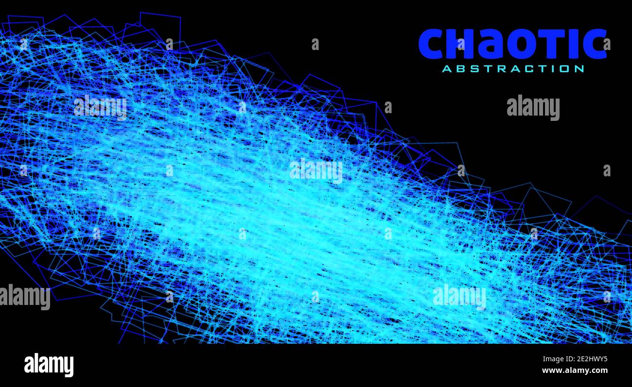 Chaotische Abstraktion durch dünne blaue verwickelte Linien auf schwarzem Hintergrund. Komplizierte Vektorgrafik Struktur. Futuristisches Design Stock Vektor