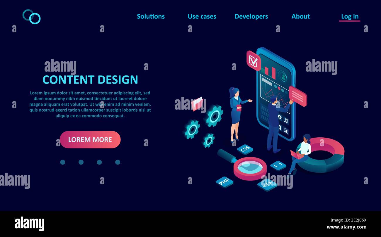 UI-Design-Konzept. Vektor der Software-Entwickler Programmierung seo für das Smartphone Stock Vektor