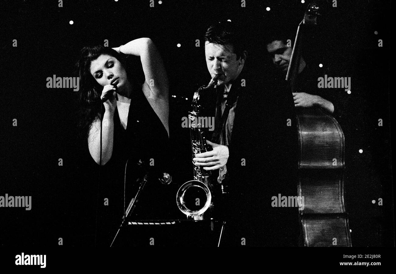 Jane Monheit und Paul Booth, Brecon Jazz Festival, Brecon, Powys, Wales, Aug 2001. Stockfoto