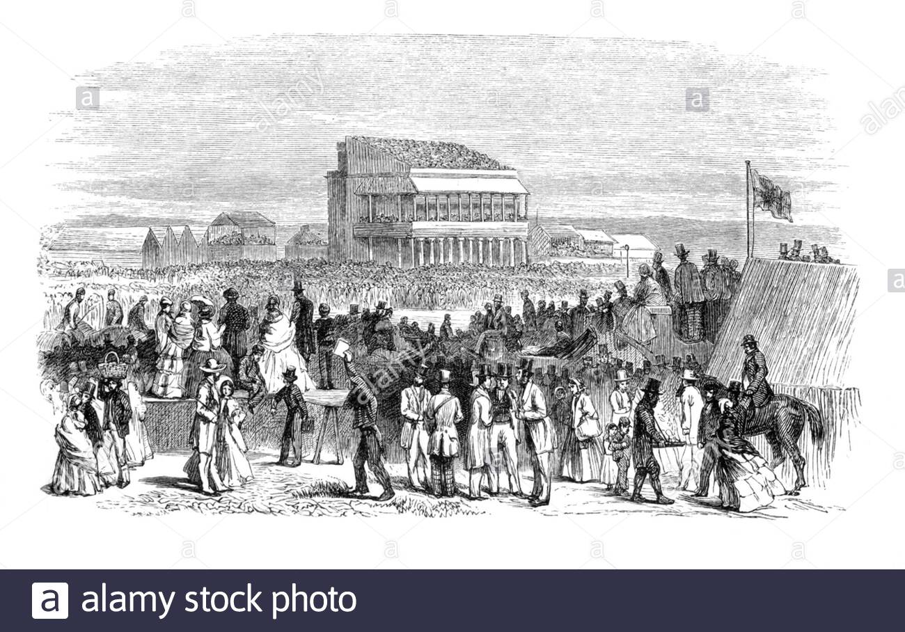 Rennbahn Epsom, Vintage Illustration von 1866 Stockfoto