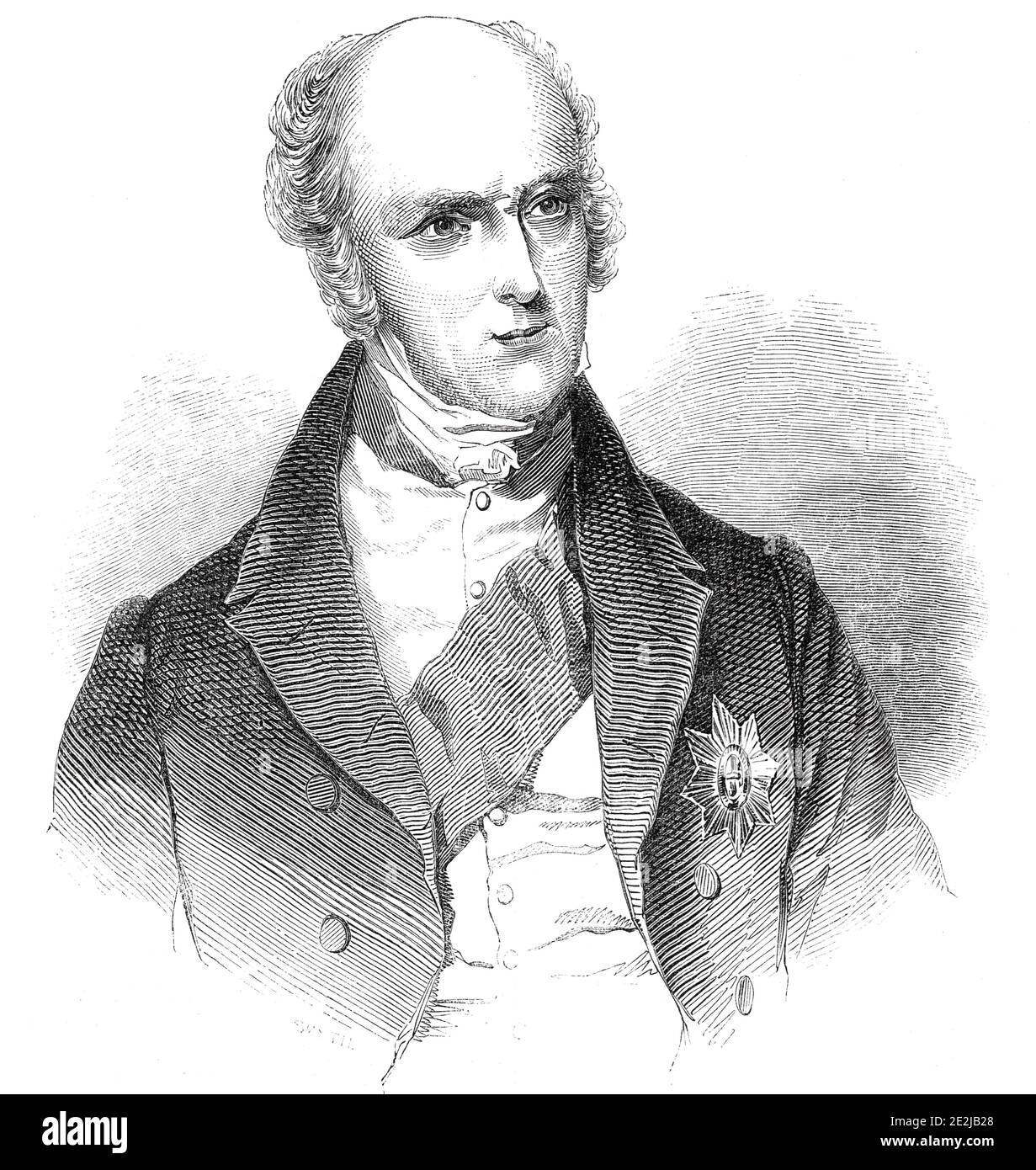 Der verstorbene Earl Gray, 1845. Porträt des britischen Politikers Charles Gray, 2. Earl Gray, der von November 1830 bis Juli 1834 als Premierminister diente. Aus "Illustrated London News", 1845, Vol VII. Stockfoto