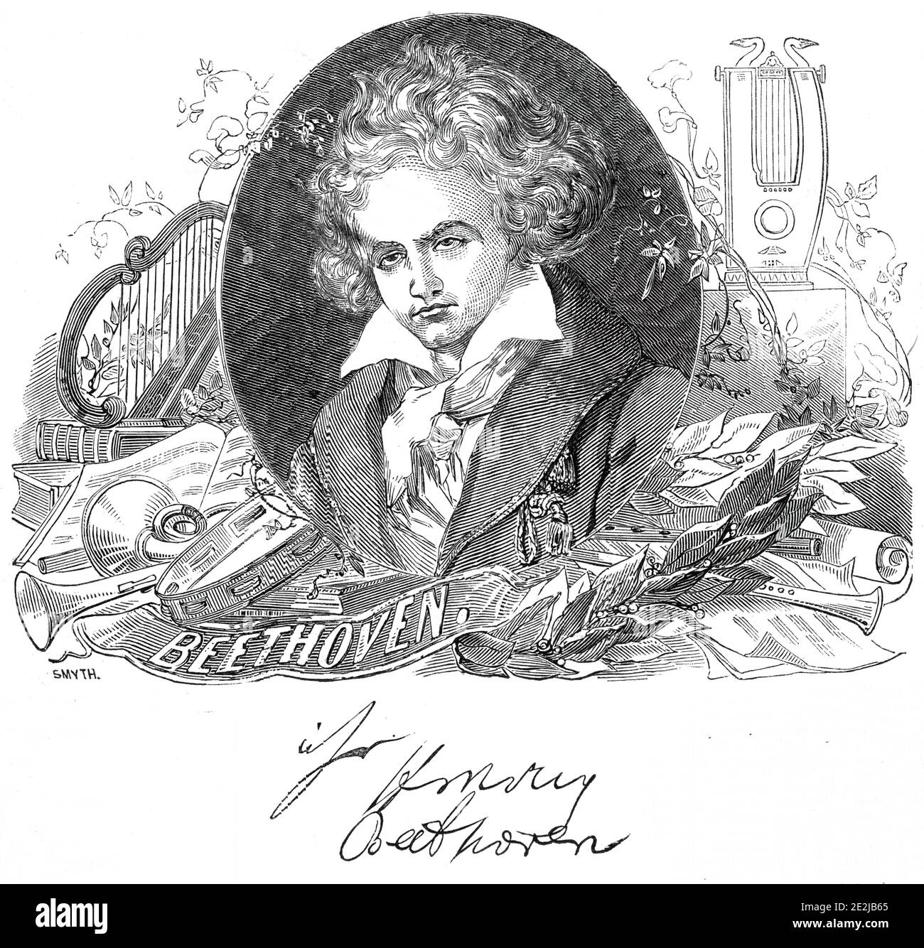 Beethoven, 1845. Porträt des deutschen Komponisten Ludwig van Beethoven