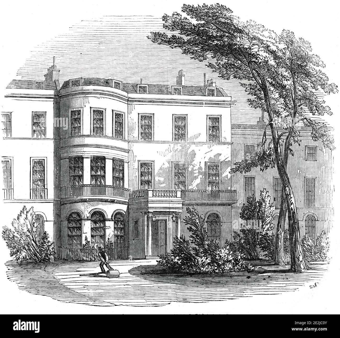 Sir Robert Peels Residenz, Whitehall Gardens, 1845. Londoner Wohnsitz des britischen Politikers und Premierministers Robert Peel, entworfen von Sir Robert Smirke und gebaut 1824. Aus "Illustrated London News", 1845, Vol VII. Stockfoto