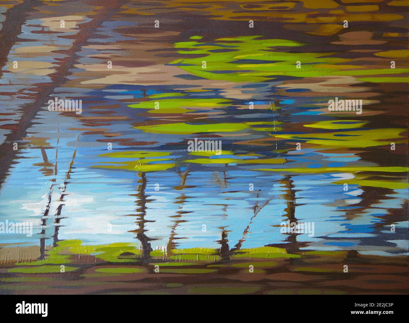 Abstraktes Ölgemälde der Reflexion auf der Oberfläche des großen Strour Fluss Stockfoto