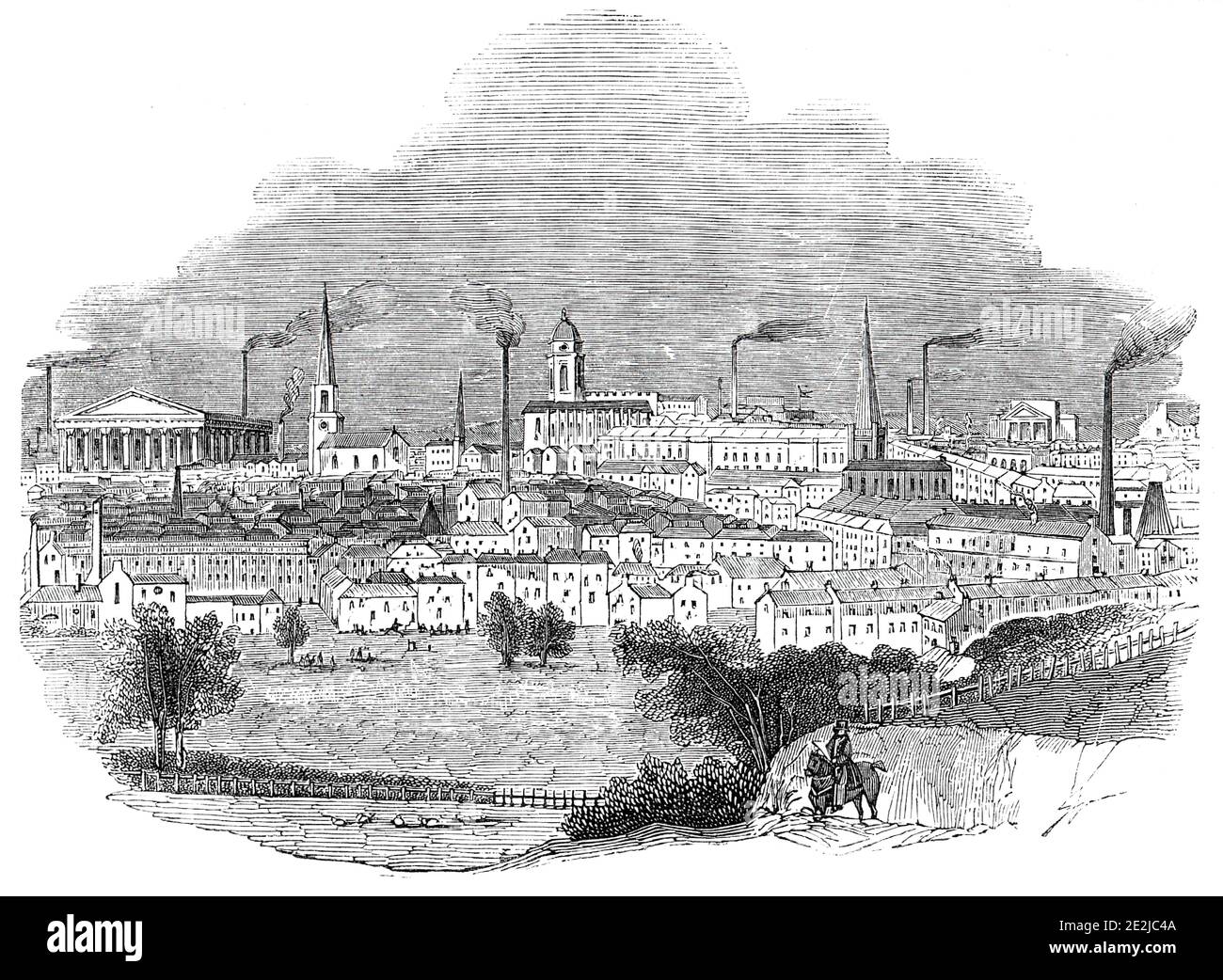 Birmingham, 1844. Blick auf die Stadt Birmingham in den West Midlands, einem Zentrum der Fertigung während der industriellen Revolution. Aus "Illustrated London News", 1844, Vol Stockfoto
