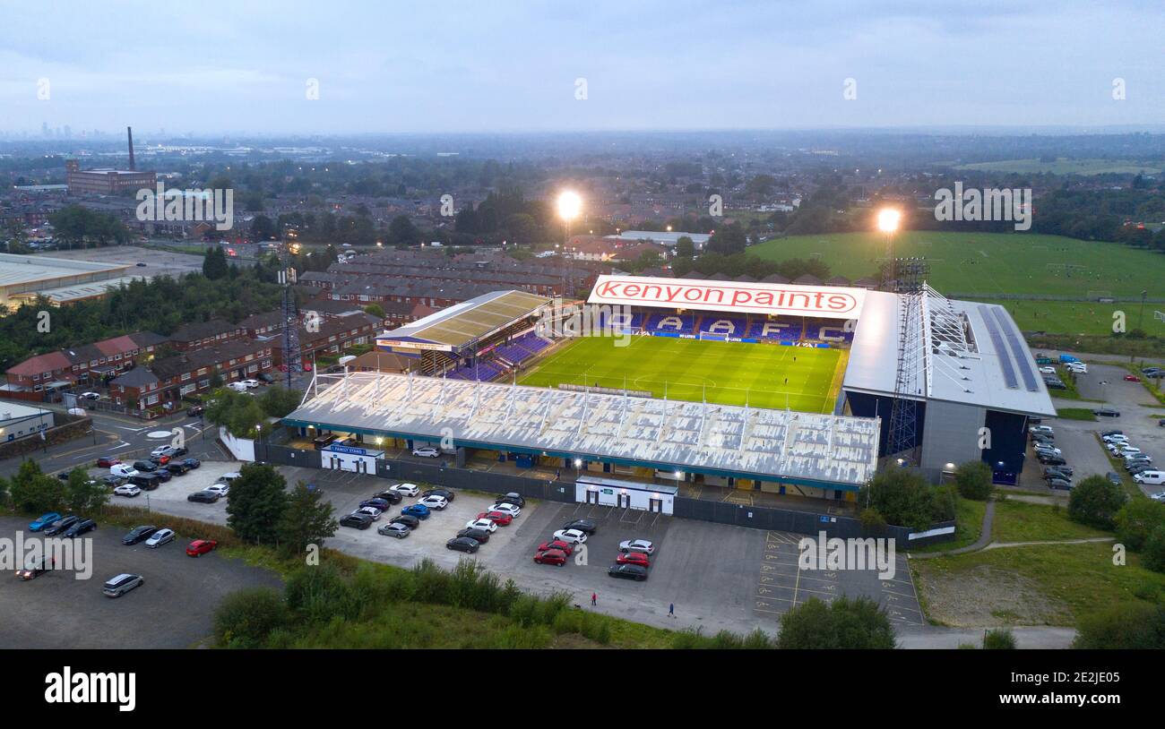 Eine Luftaufnahme von Boundary Park das Heimstadion von Oldham Athletic Copyright 2020 © Sam Bagnall Stockfoto