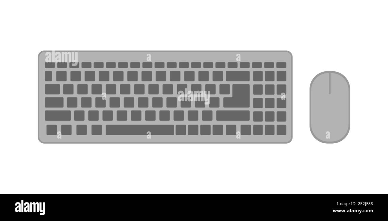 Moderne Tastatur und Maus auf weißem Hintergrund isoliert flach Stildarstellung Stockfoto