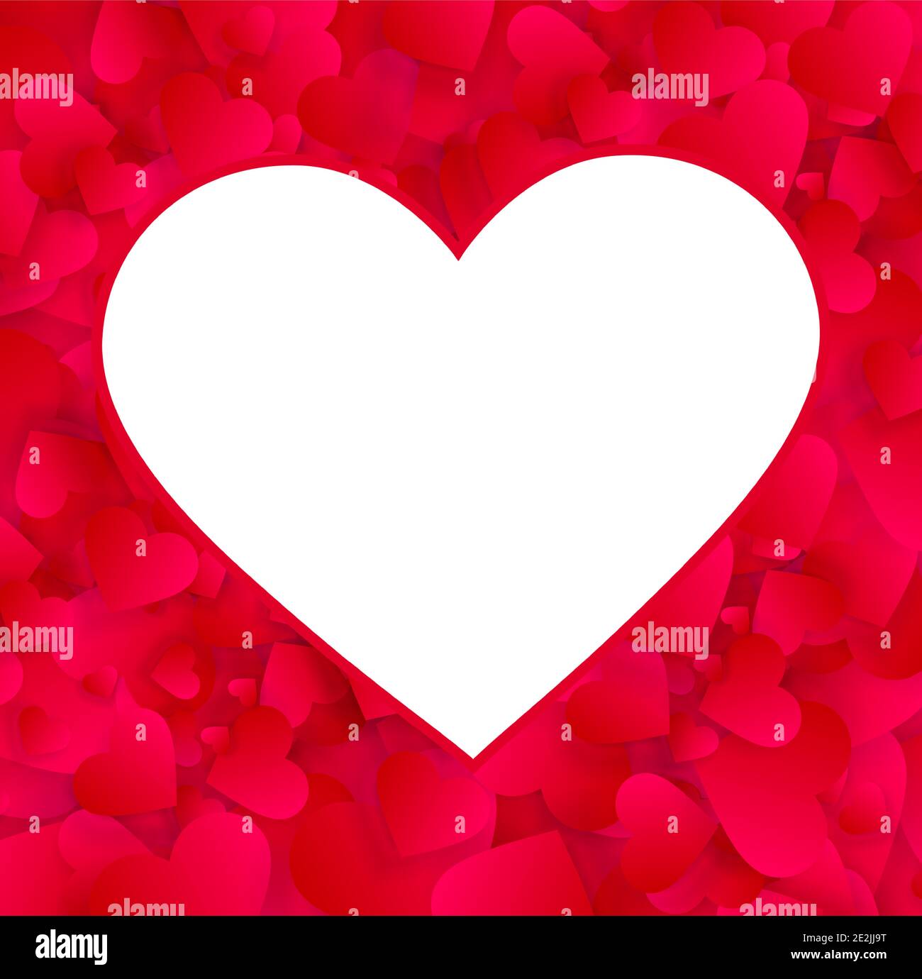 Herz Fotorahmen Vektor leeren Rand, Liebe Hintergrund mit roten Herzen Konfetti oder Blütenblätter. PhotoFrame, Valentinstag Hochzeit Einladung Vorlage mit Stock Vektor