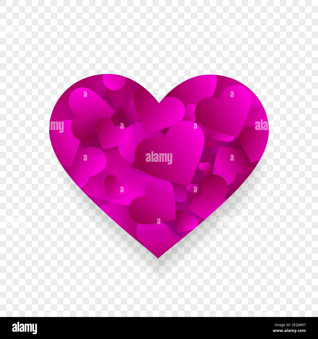 Pink Heart Icon 3d-Effekt mit kleinen Herzen Blütenblätter innerhalb der großen Form isoliert auf transparentem Hintergrund. Liebe, Ehe, Romantik Element für valenti Stock Vektor