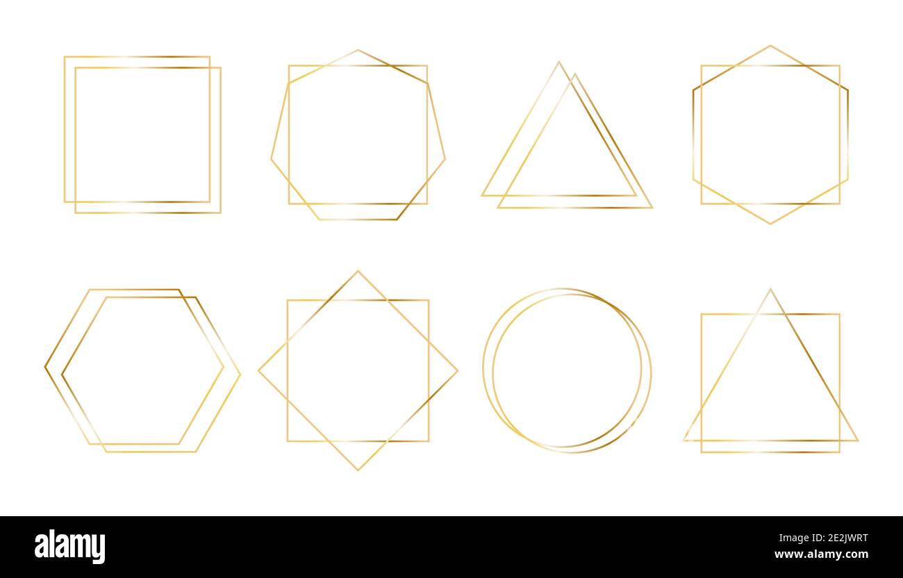 Geometrische goldene Vektorrahmen. Einfache Formen dünne Linie Ränder für Einladungen, Hochzeit Dekor. Art déco-Stil Stock Vektor
