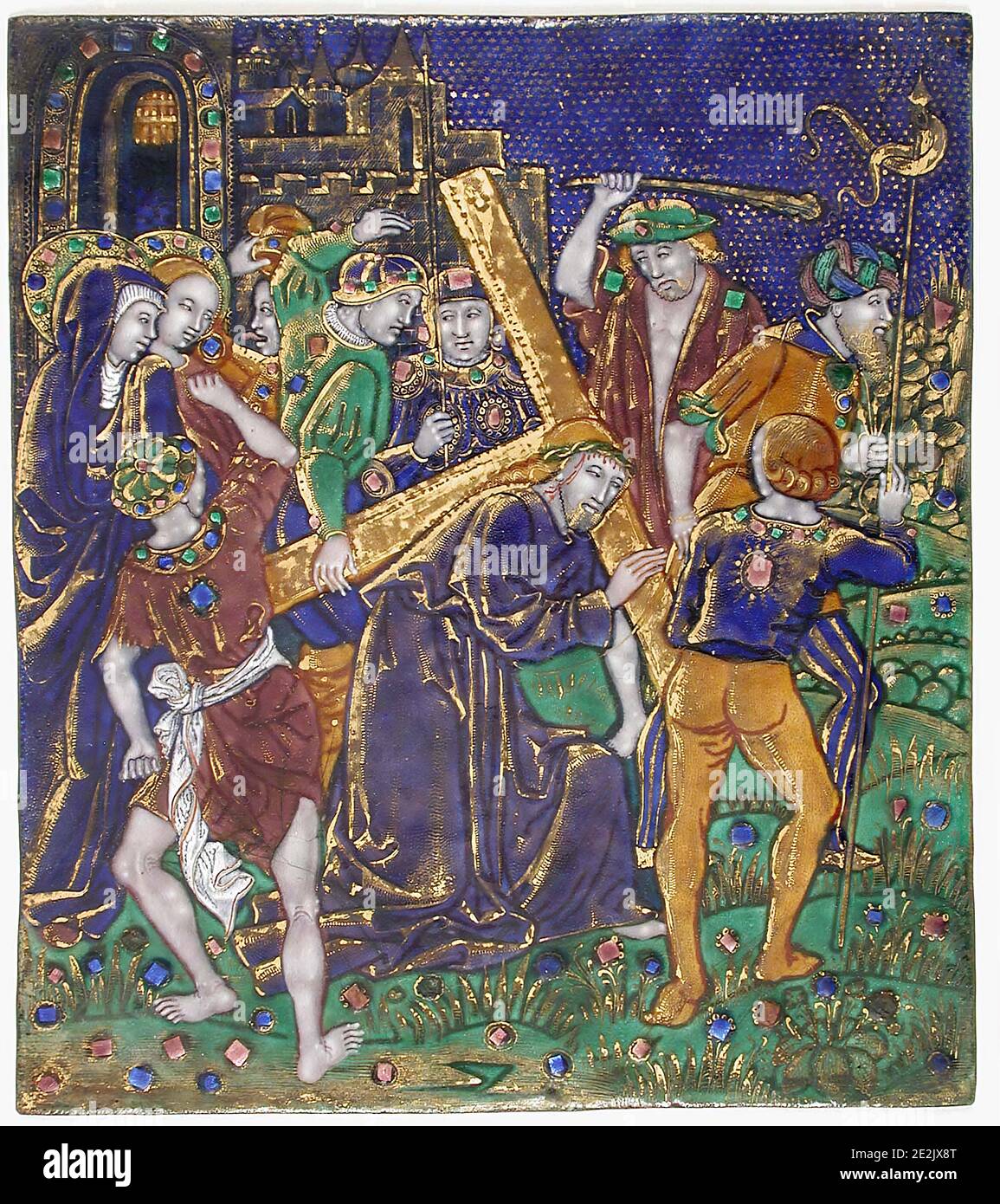 Tafel mit Christus-Carring-Kreuz, französisch, 16. Jahrhundert. Stockfoto