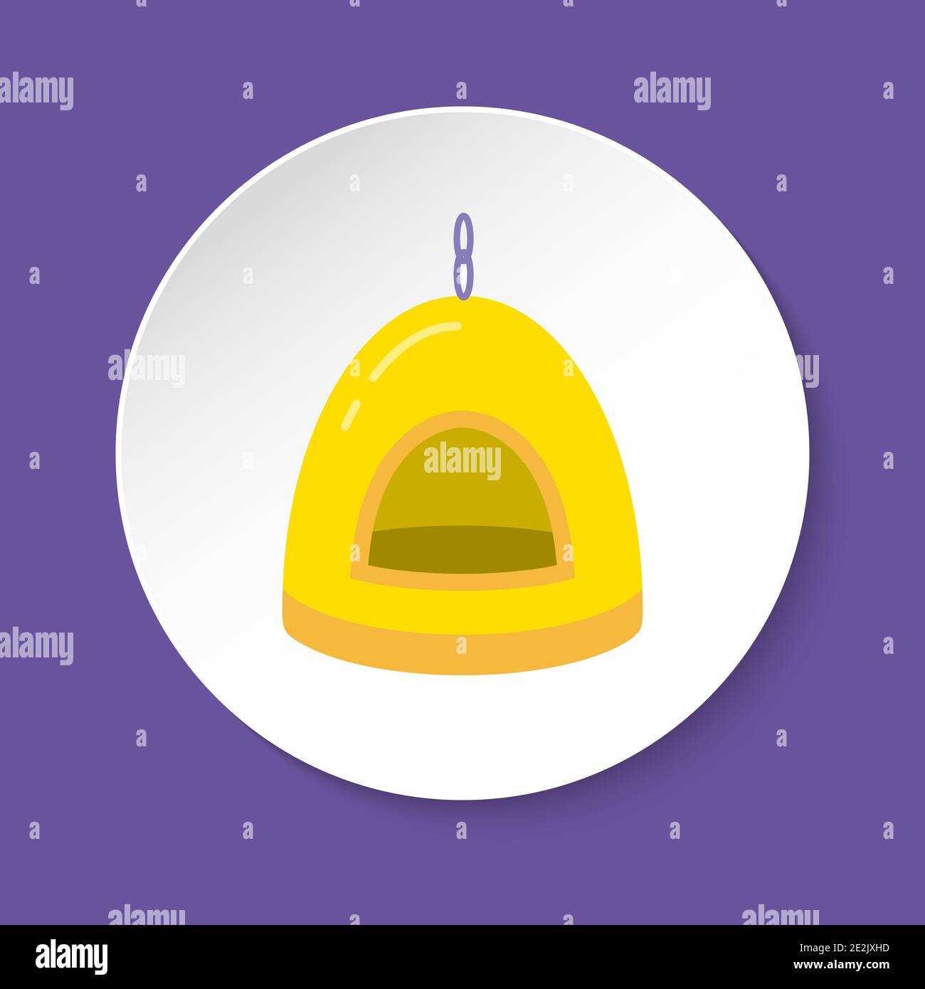 Vogelnest Haus Accessoire Icon in flacher Ausführung für Papagei, kanarienvogel oder andere Vogel im Käfig. Bunte Haustier hängende Hängematte Symbol auf Runde Taste. Stock Vektor