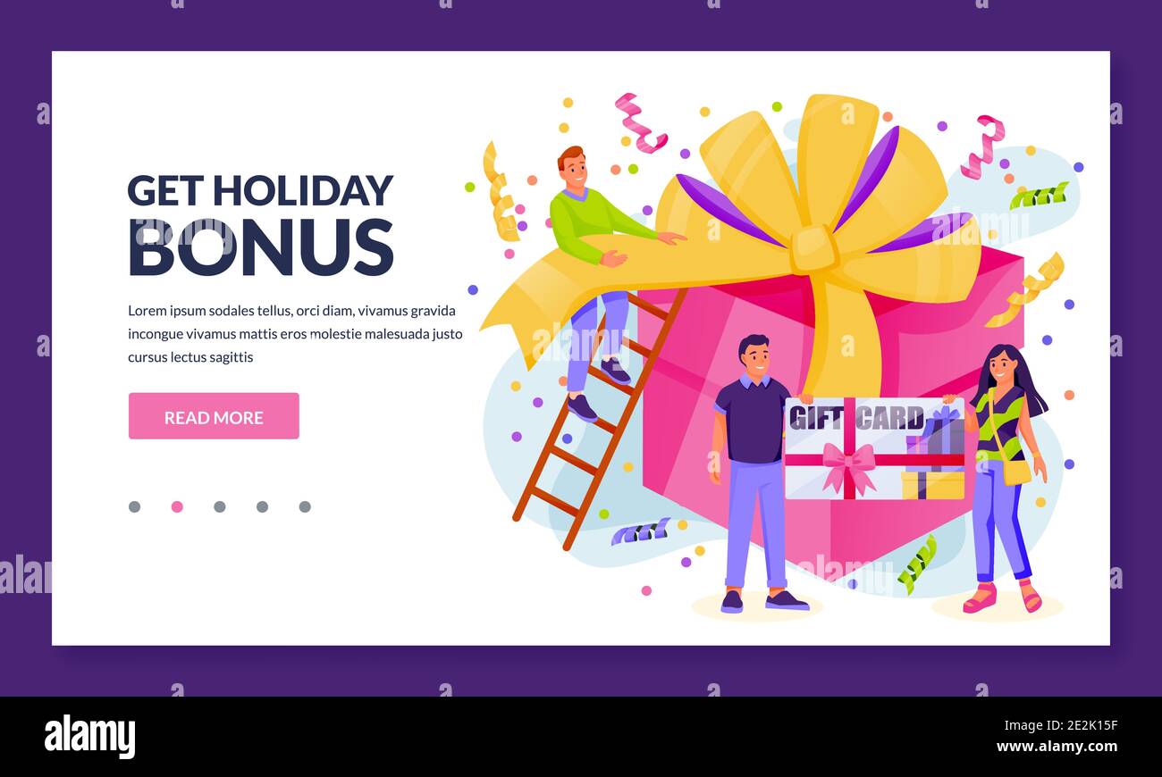 Treueprogramm und Prämienkonzept für Online-Shops oder Shops. Personen mit Geschenkgutschein oder Bonuskarte und riesiger Geschenkbox. Vektor flach Karikatur Kunde c Stock Vektor