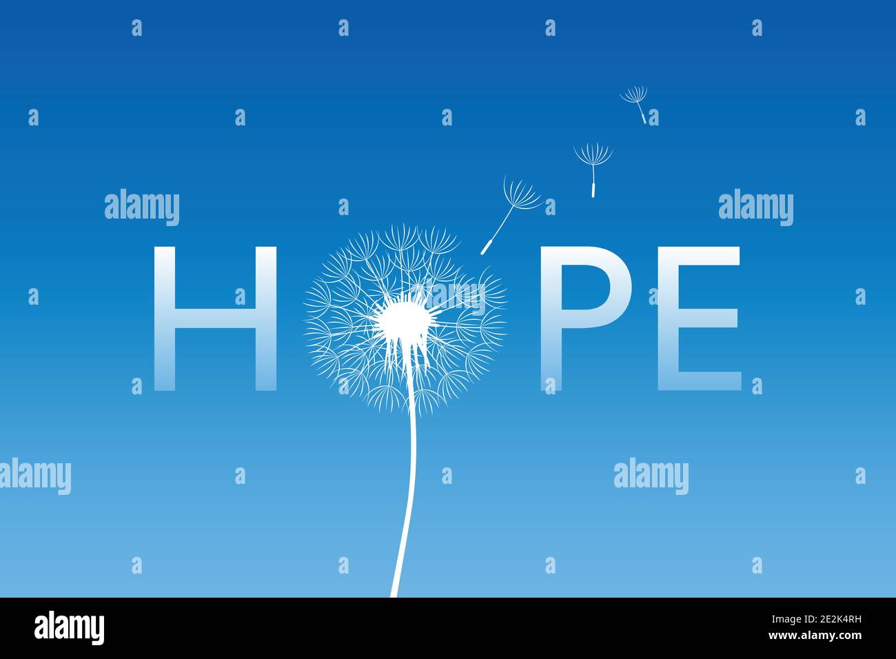 Hoffe Typografie mit Löwenzahn auf blauem Hintergrund Vektor-illustration EPS 10. Stock Vektor