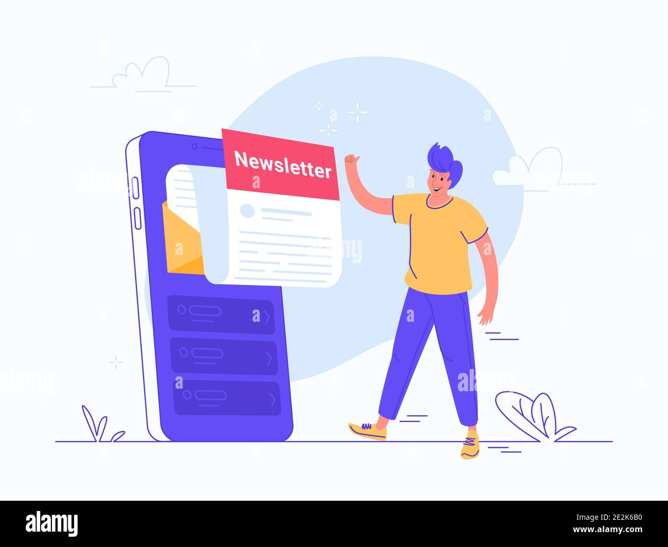 Newsletter Anmeldung online in der mobilen App Stock Vektor