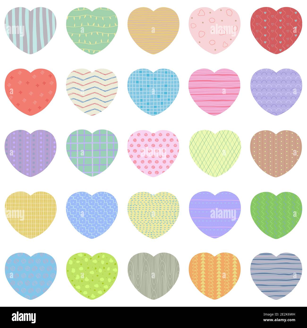 Vektor-Set von Pastell-Geschenk-Tags, niedliche bunte handgezeichnete Illustration, leere Etikett in Herz-Rahmen mit Doodle-Muster für die Dekoration isoliert auf weiß Stock Vektor