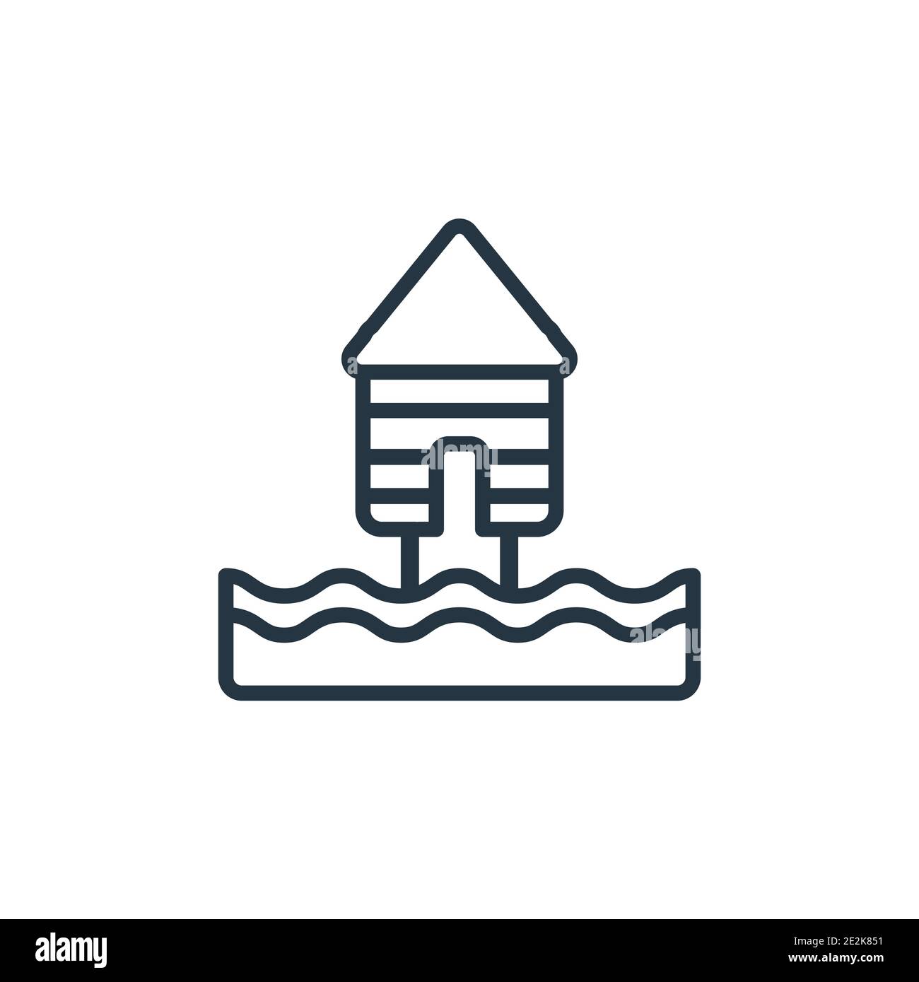 Strandhütte Umriss Vektor-Symbol. Dünne Linie schwarz Strand Hütte Symbol, flache Vektor einfache Element Illustration aus editierbaren Urlaub Konzept isoliert Strich Stock Vektor
