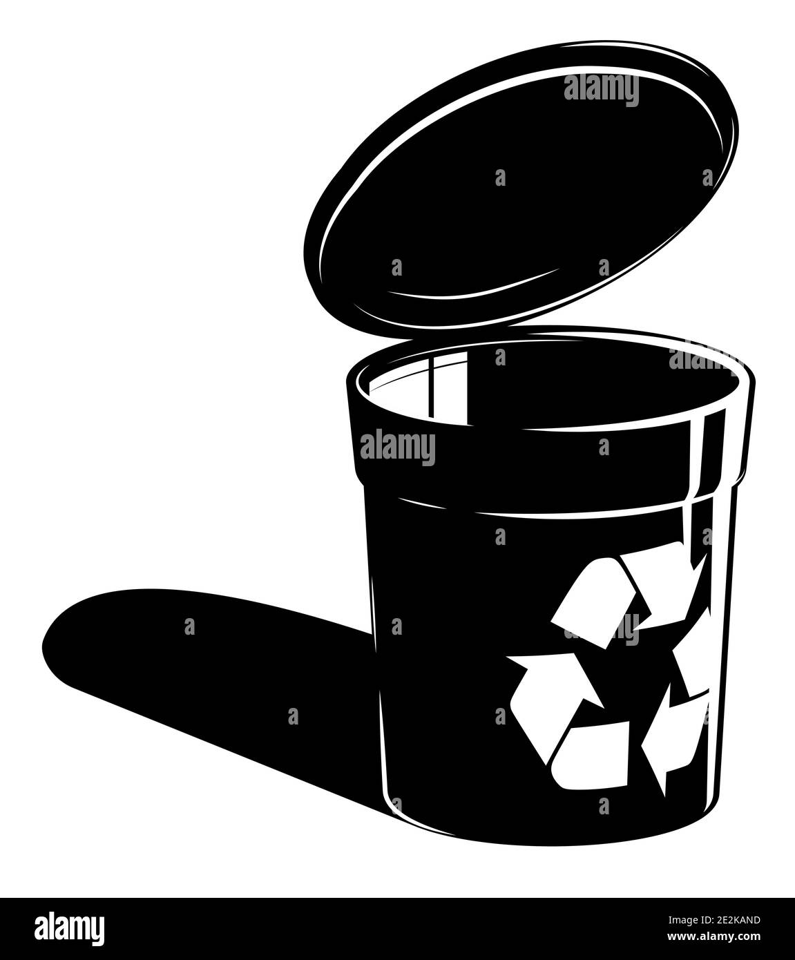 Schwarz-Weiß-Papierkorb mit Recycling-Schild. Behälter zum Trennen von Müll. Umwelt schonen, Rohstoffe verarbeiten. Realistische Kontras Stock Vektor