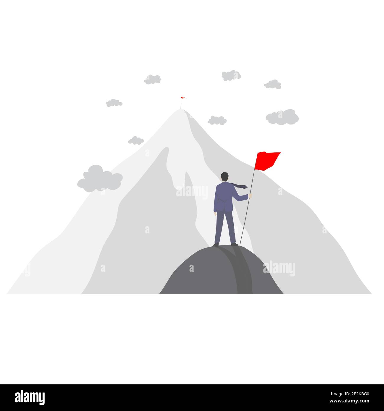 Vektor-Illustration Geschäftsmann hält rote Flagge Blick auf die höhere. Zweites Geschäftskonzept. Stock Vektor