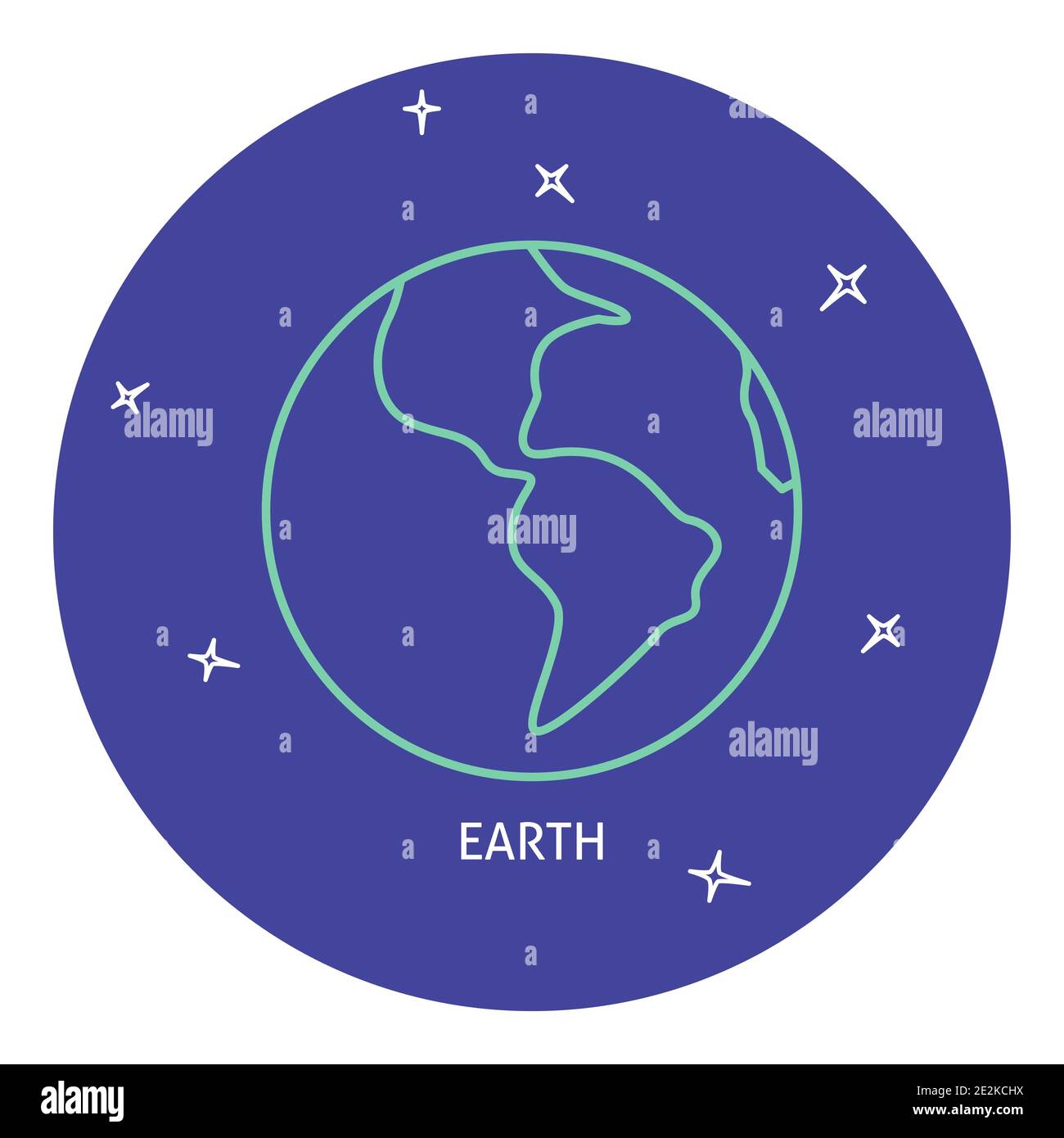 Planet Earth-Symbol im dünnen Linienstil. Solarsystem Raumelement in rundem Rahmen. Stock Vektor