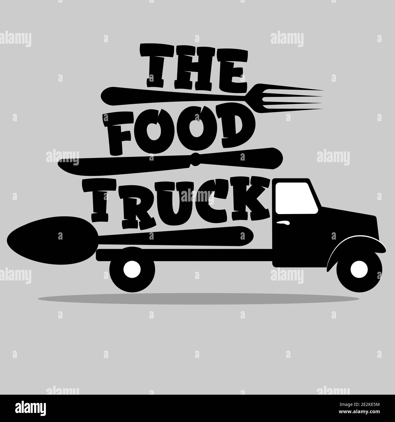 Street Food Truck Logo mit Löffel, Gabel und Messer 2 Stock Vektor