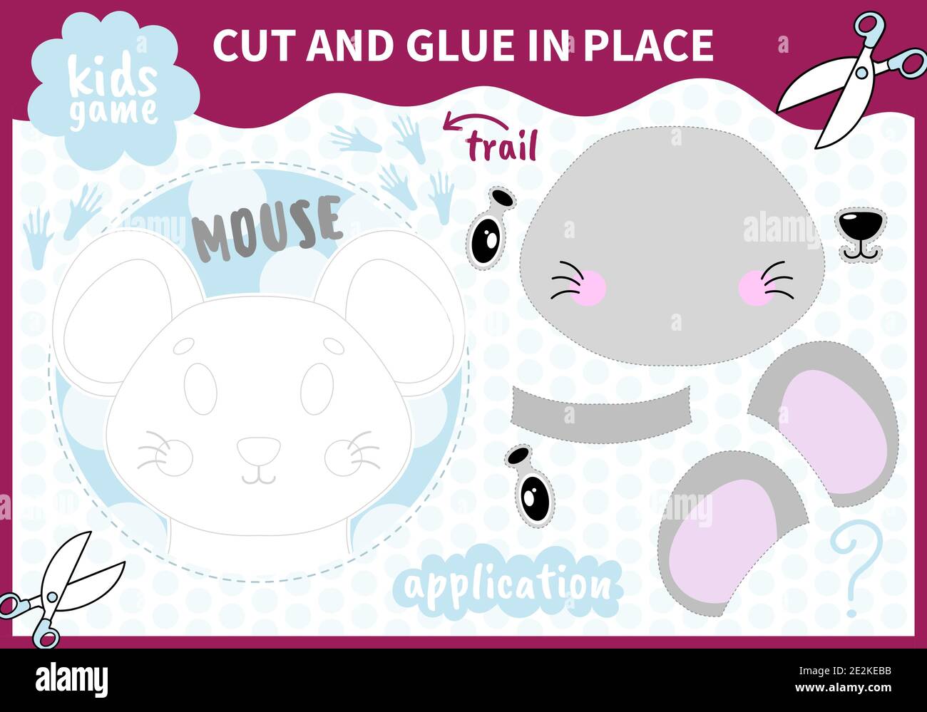 Kinder Bord Tier Spiel applique geschnitten und Kleber an Ort und Stelle Für Vorschulkinder und Grundschüler Arbeitsblätter.Seite lesen und übereinstimmen Für Kinder Stock Vektor