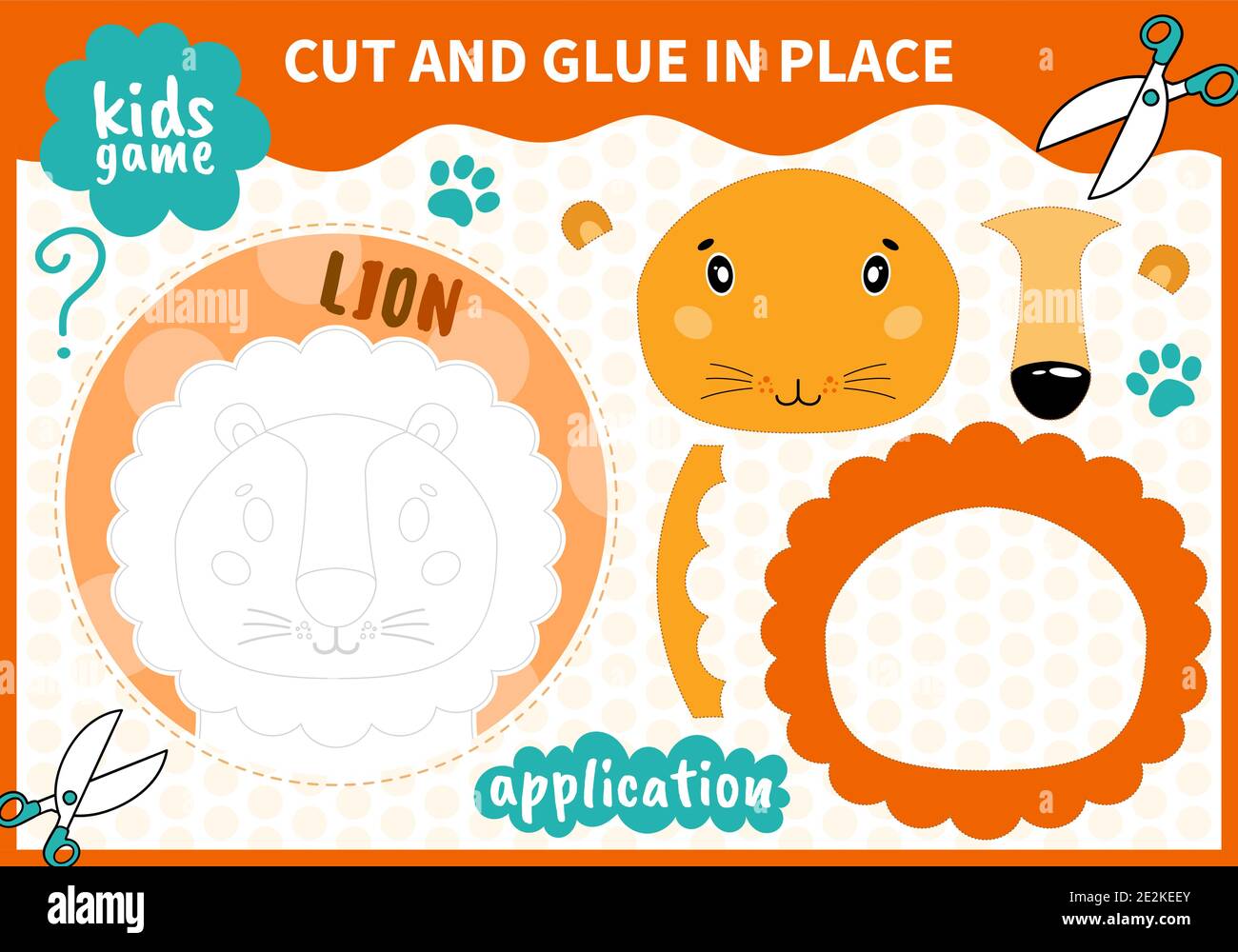 Kinder Bord Tier Spiel applique geschnitten und Kleber an Ort und Stelle Für Vorschulkinder und Grundschüler Arbeitsblätter.Seite lesen und übereinstimmen Für Kinder Stock Vektor