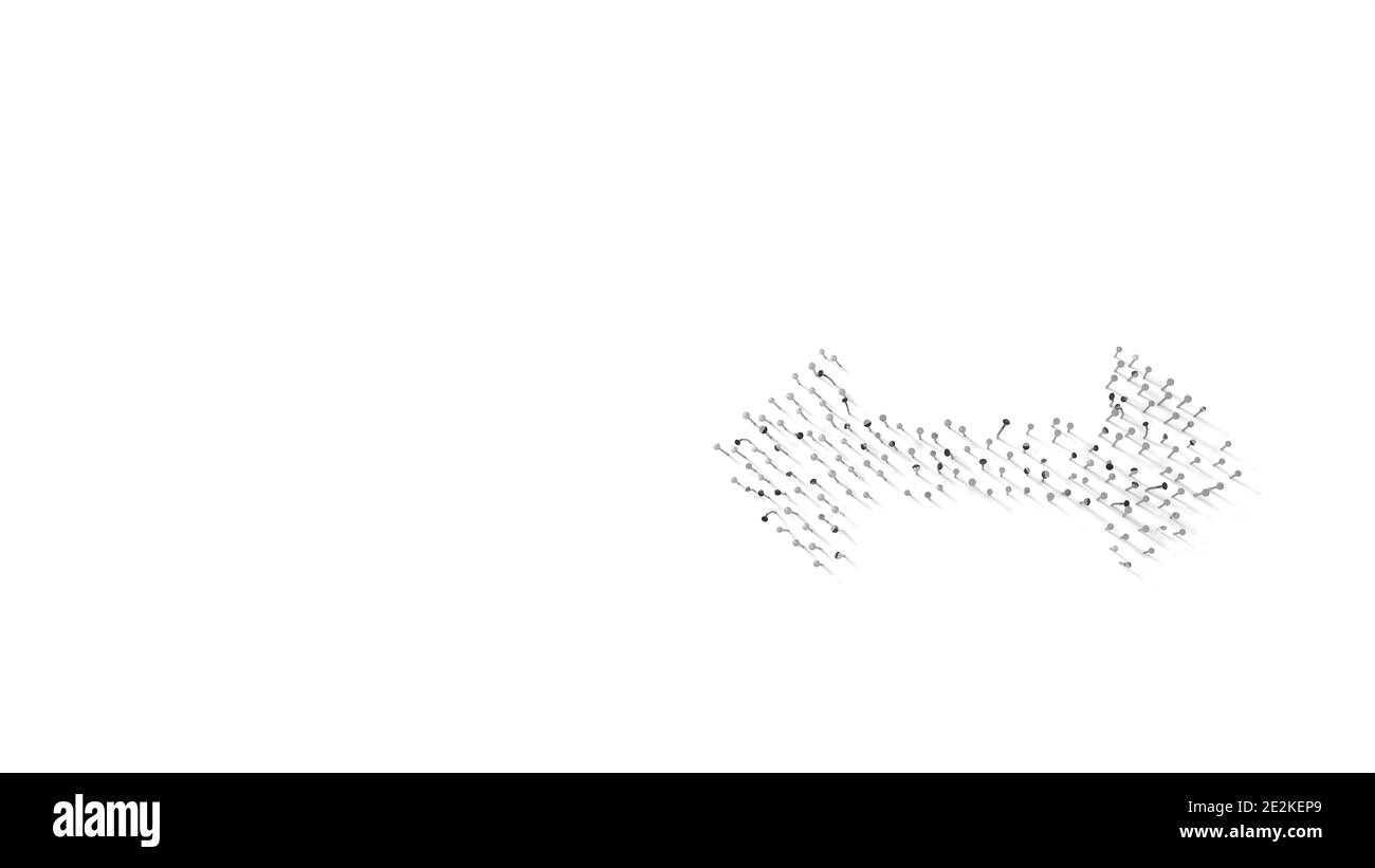 3d-Rendering-Symbol des doppelseitigen horizontalen Pfeils eingehüllt Goldene Thermofolienplatte auf dunkelblauem Hintergrund Stockfoto
