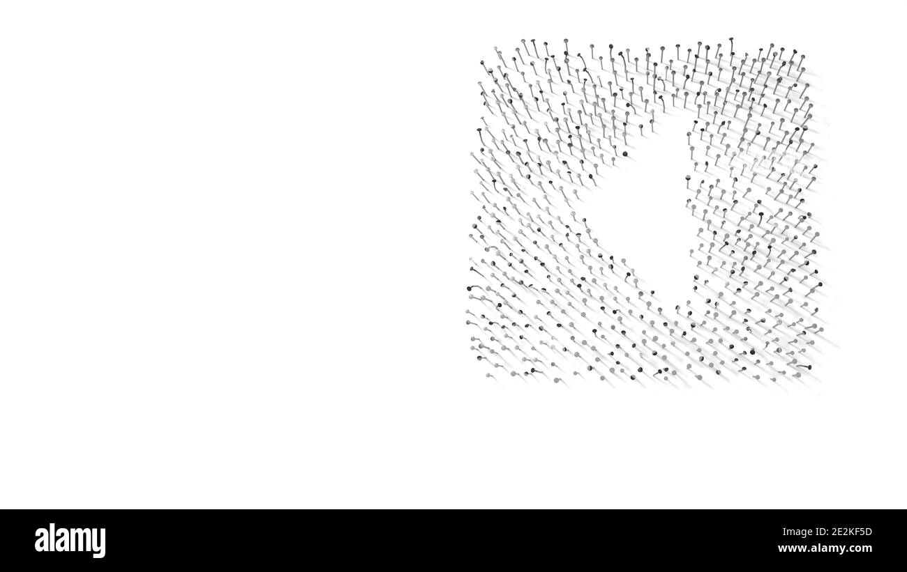 3d-Rendering-Symbol des Caret Quadrat links in Gold gewickelt Thermofolienplatte auf dunkelblauem Hintergrund Stockfoto