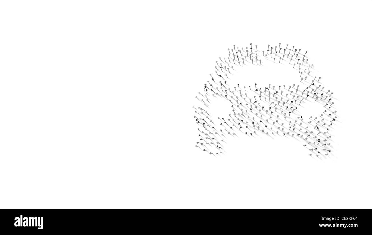 3d-Rendering-Symbol des Sportwagens in der Vorderansicht gewickelt In Gold Thermofolienplatte auf dunkelblauem Hintergrund Stockfoto