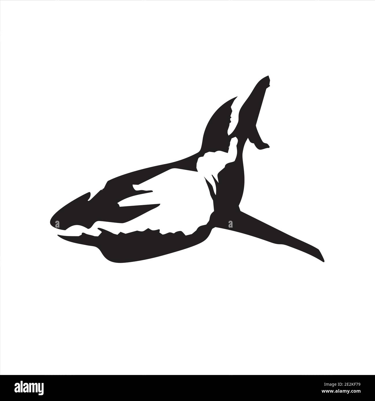 Shark schwarze Silhouette. Künstlerischer flacher Stil. Hai isoliert auf weißem Hintergrund. Symbolvektordarstellung... Stock Vektor