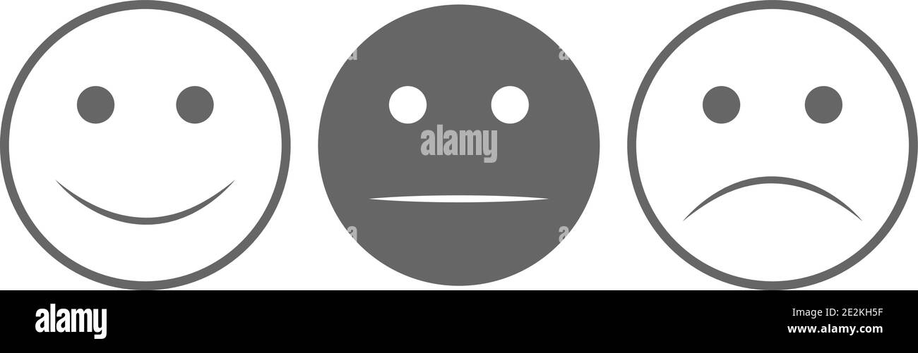 Lächelndes Gesicht. Symbol für Smiley-Gesicht festlegen. Glückliche und unglückliche Smileys Gesichter. Emoji-Set. Schwarze Farbe. Vektorgrafik Stock Vektor