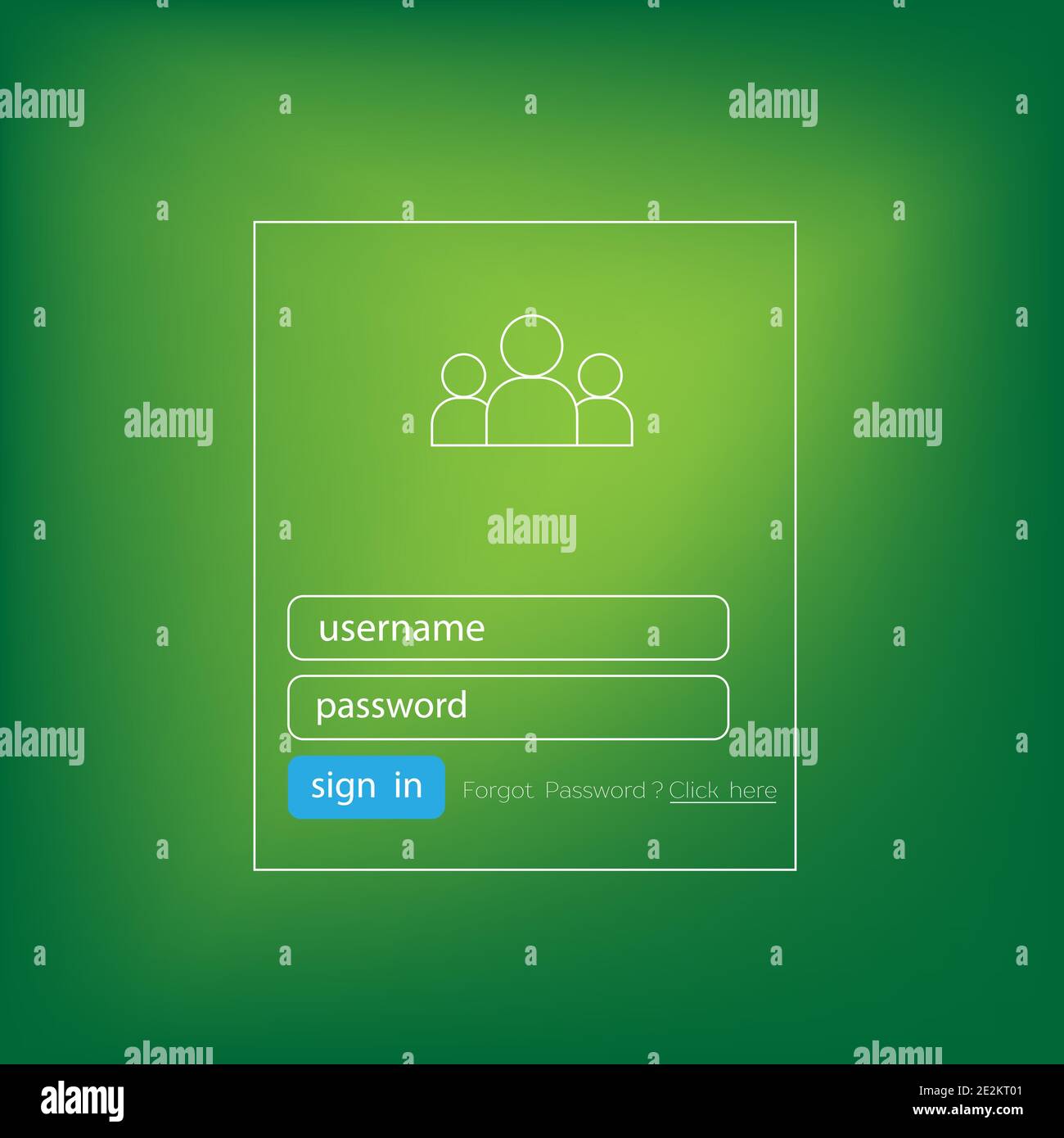 Vektor-Login-Formular ui-Element auf grünem Hintergrund Stock Vektor