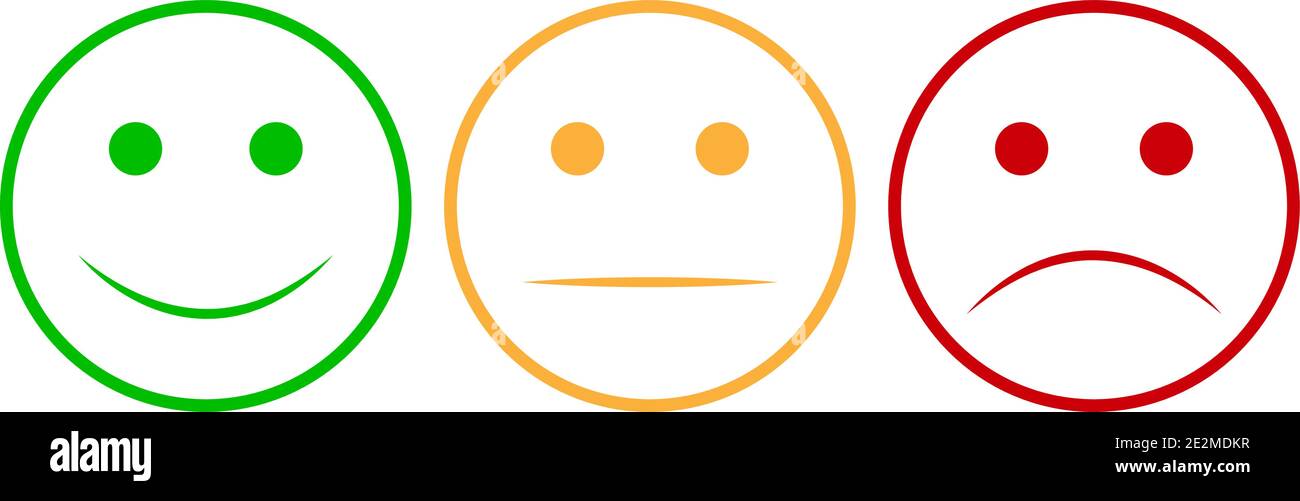 Lächelndes Gesicht. Symbol für Smiley-Gesicht festlegen. Glückliche und unglückliche Smileys Gesichter. Emoji-Set. Grüne und rote Farbe. Vektorgrafik Stock Vektor