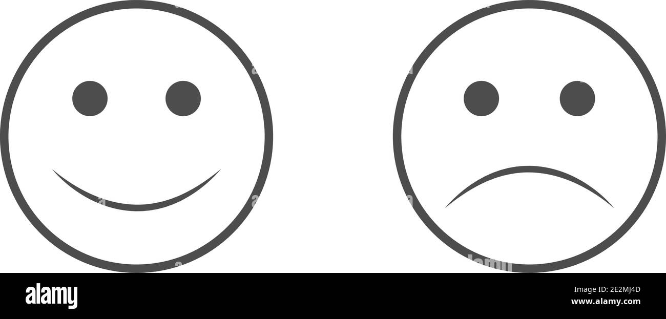 Lächelndes Gesicht. Symbol für Smiley-Gesicht festlegen. Glückliche und unglückliche Smileys Gesichter. Emoji-Set. Schwarze Farbe. Vektorgrafik Stock Vektor