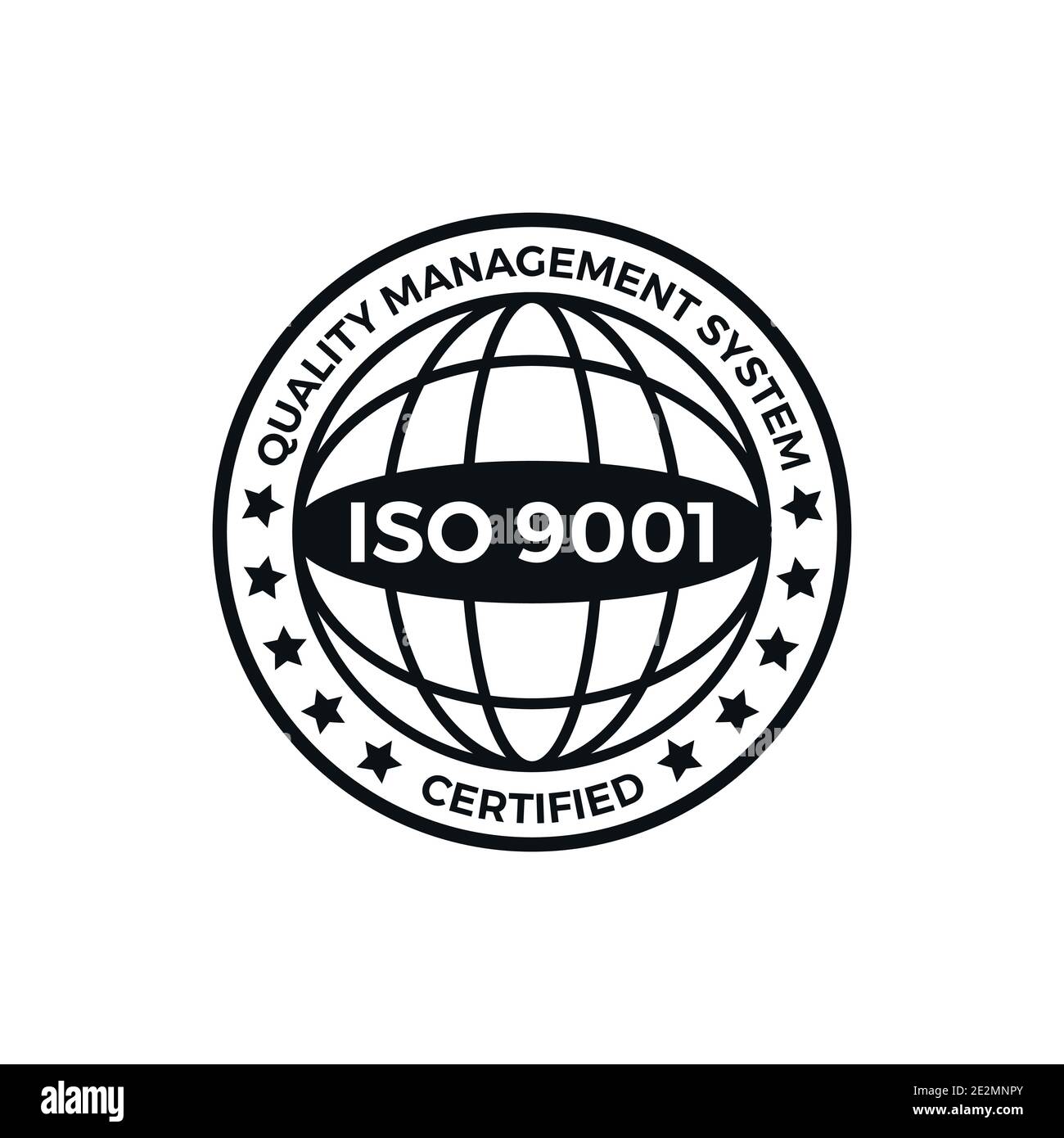 ISO 9001-zertifiziertes Etikett, Vektorgrafik. Nach ISO 9001 zertifizierter Symbolvektor auf weißem Hintergrund. Stock Vektor