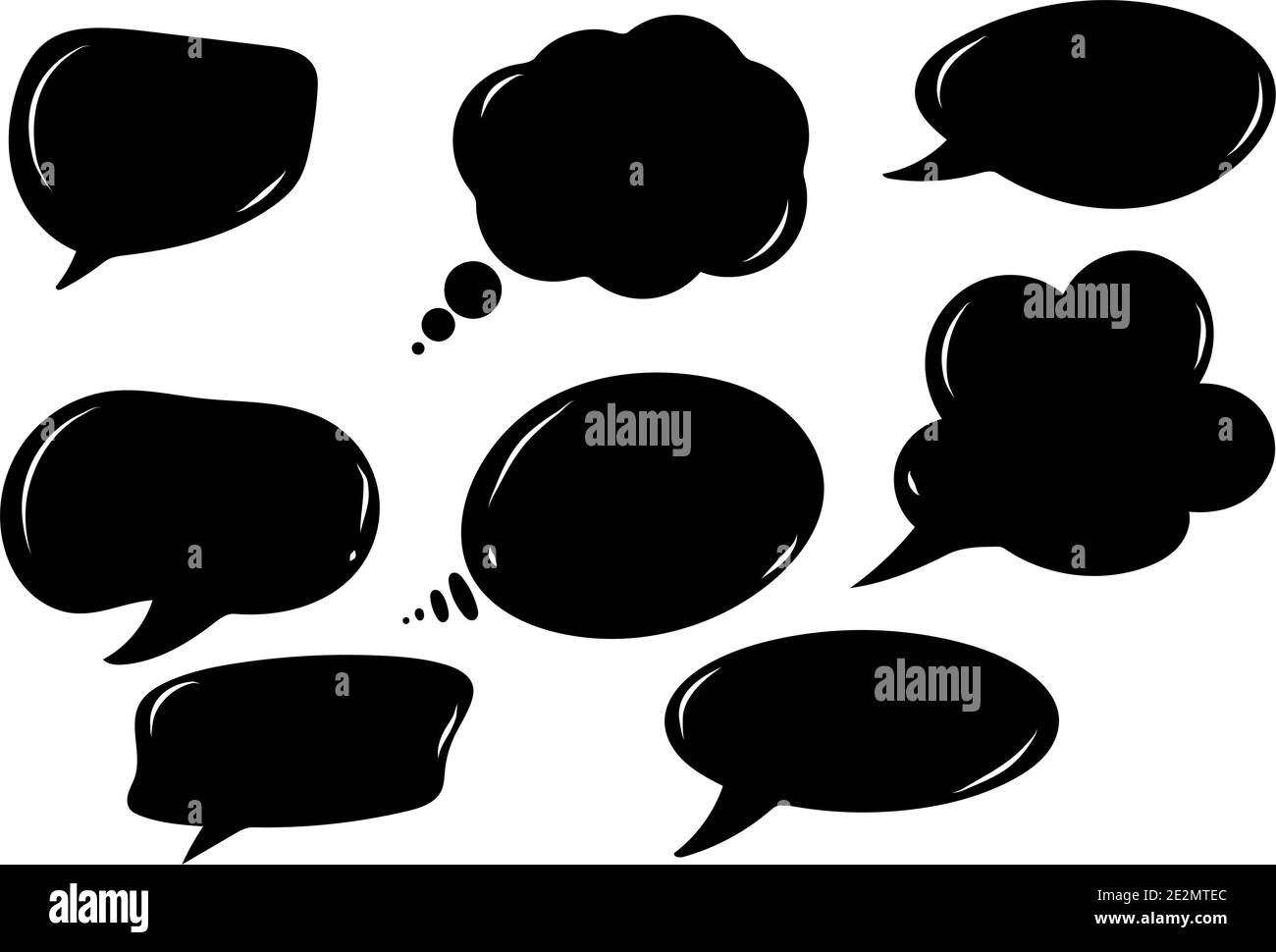 Schwarze Sprechblasen, handgezeichnete Vektorgrafik im Comic-Stil Stock Vektor
