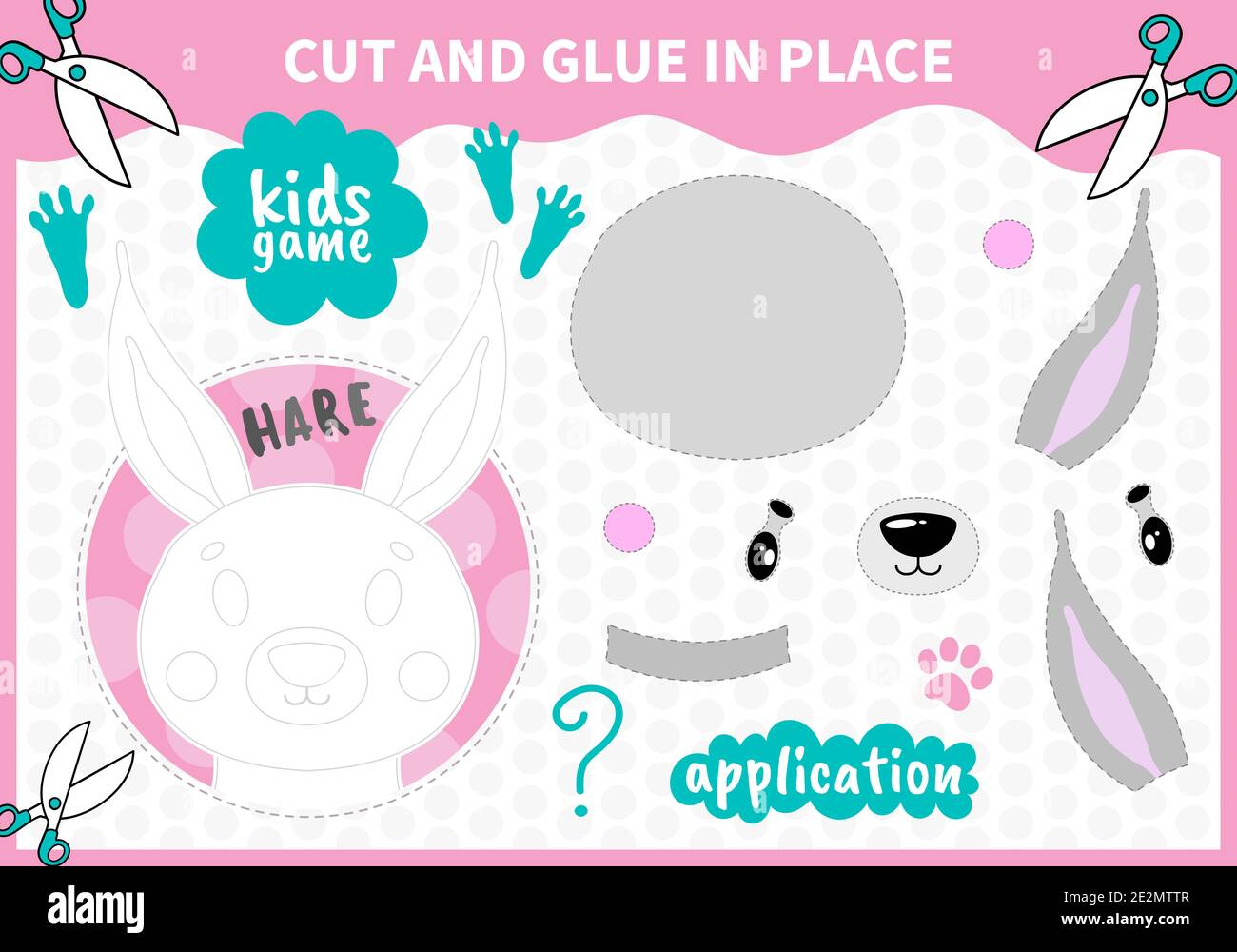 Kinder Bord Tier Spiel applique geschnitten und Kleber an Ort und Stelle Für Vorschulkinder und Grundschüler Arbeitsblätter.Seite lesen und übereinstimmen Für Kinder Stock Vektor