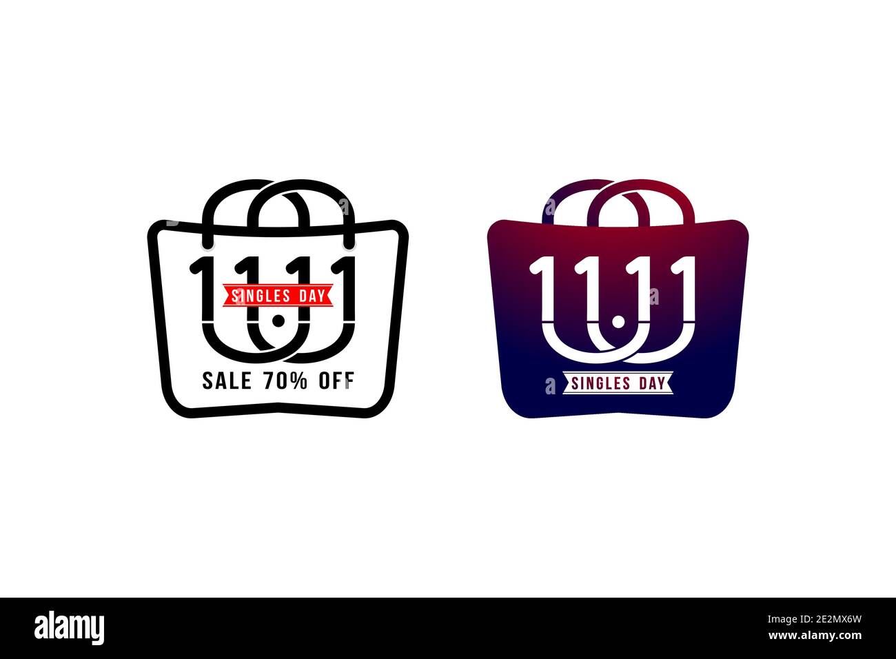 11.11 Verkauf, 11.11 Online-Verkauf, Einzel-Tag-Festival, Zahl Zeichen Symbol der Förderung Verkauf, Symbol Einkaufstasche und Handtasche Verkauf Illustration, Tasche Stock Vektor