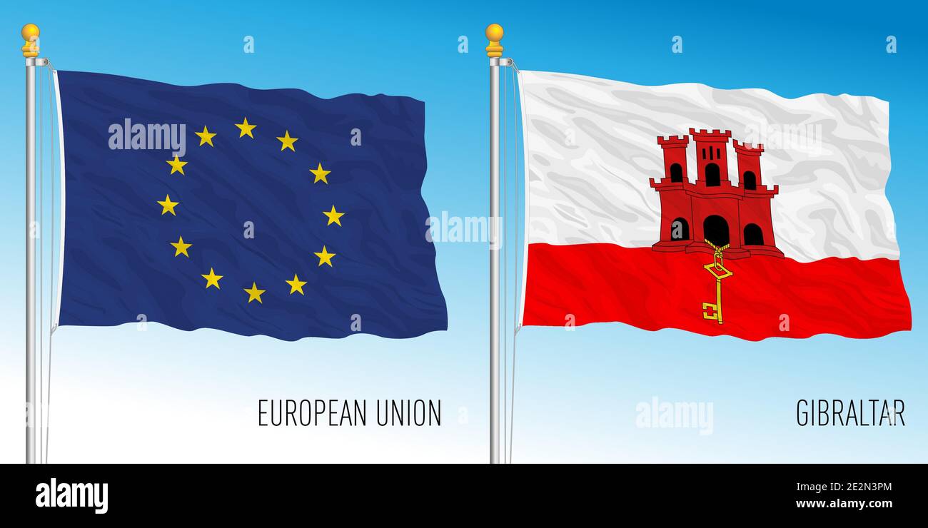 Flaggen der Europäischen Union und Gibraltar, Vektorgrafik Stock Vektor