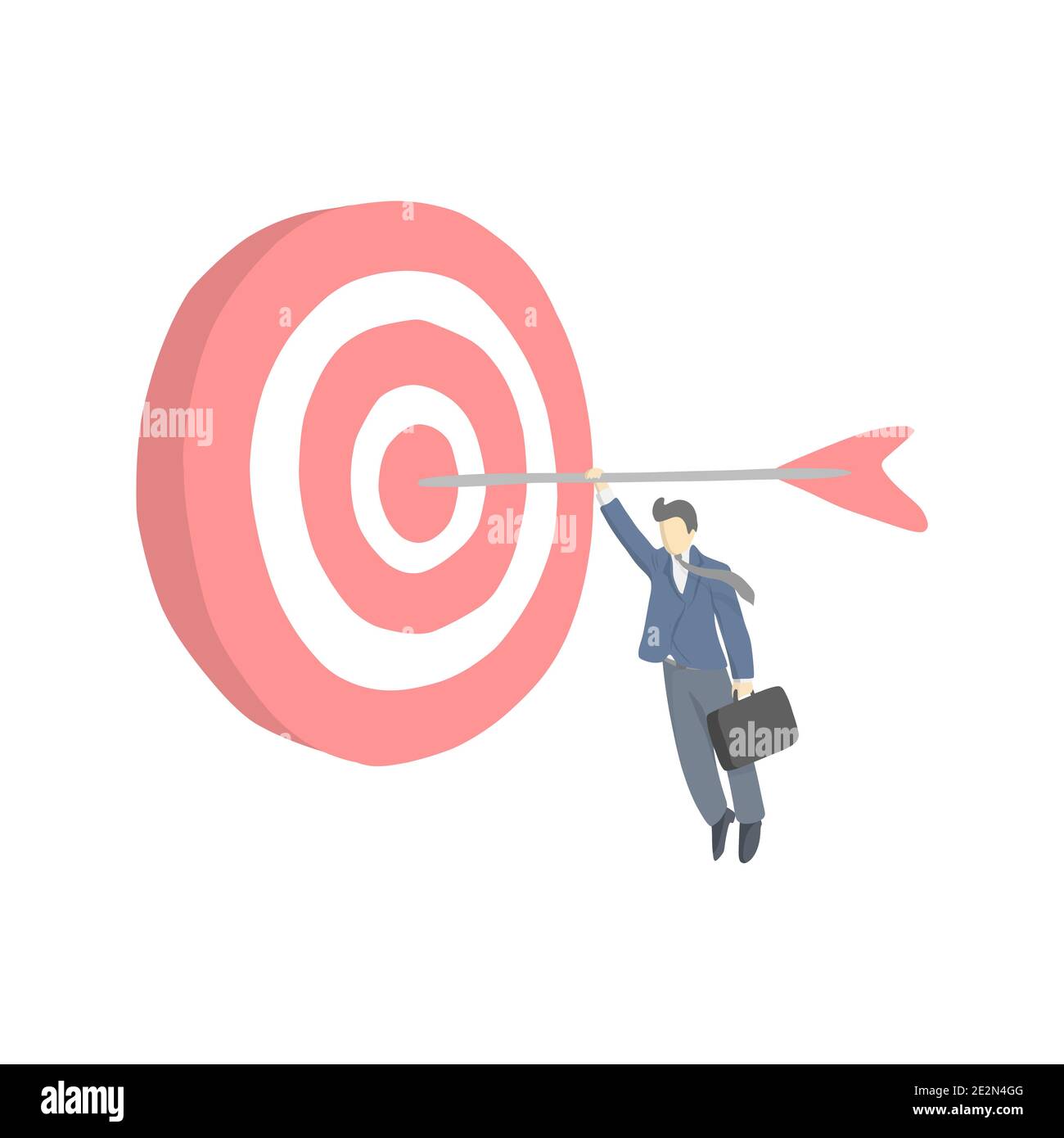 vektor-Illustration Geschäftsmann hängen auf einem Bogen in der Mitte des Ziels. Erfolgskonzept. Stock Vektor